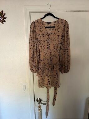 Floral Long Sleeve Mini Dress w/ ties